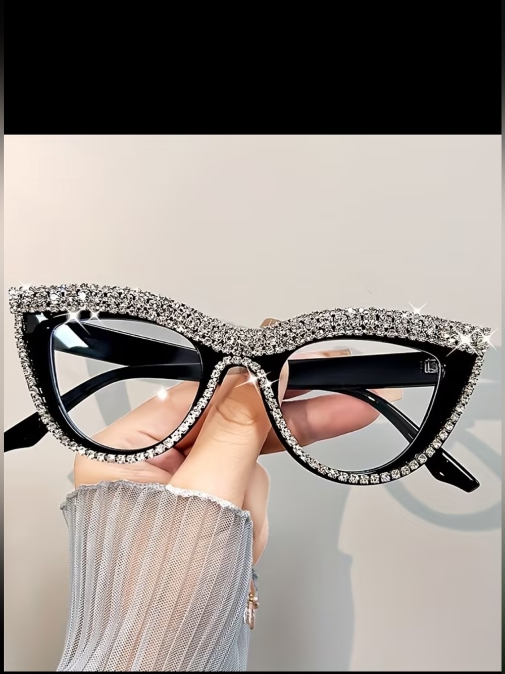 Crystal-Embellished Black Cat Eye Sunglasses